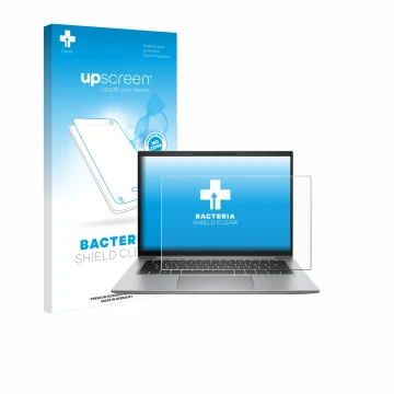 Face avant d’un emballage produit avec le logo de la marque upscreen. À côté, l’appareil HP Zbook Firefly 14 G9 est représenté