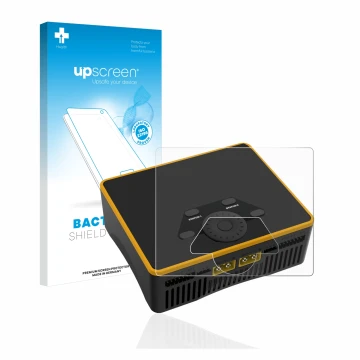 Face avant d’un emballage produit avec le logo de la marque upscreen. À côté, l’appareil Junsi iCharger DX6 est représenté ave