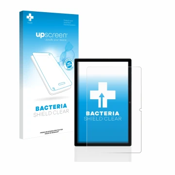 Face avant d’un emballage produit avec le logo de la marque upscreen. À côté, l’appareil Blackview Tab 16 est représenté avec 