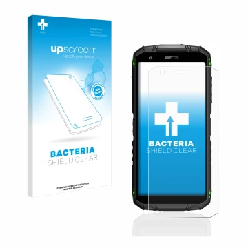 Face avant d’un emballage produit avec le logo de la marque upscreen. À côté, l’appareil Doogee S41 Pro est représenté avec la