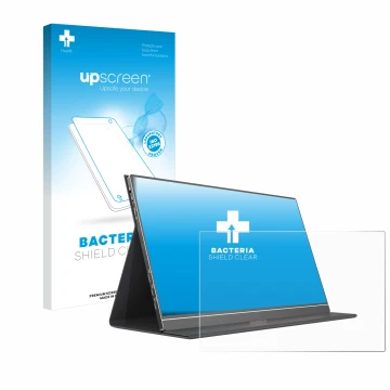 Face avant d’un emballage produit avec le logo de la marque upscreen. À côté, l’appareil Arzopa ‎S1 Table 15.6