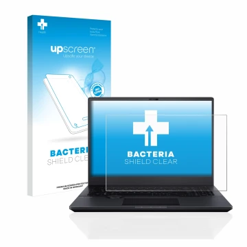 Face avant d’un emballage produit avec le logo de la marque upscreen. À côté, l’appareil ASUS ProArt StudioBook 16 OLED est re