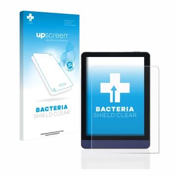 Face avant d’un emballage produit avec le logo de la marque upscreen. À côté, l’appareil Meebook M6 6