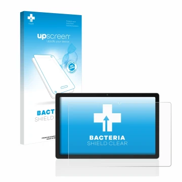 Face avant d’un emballage produit avec le logo de la marque upscreen. À côté, l’appareil Blackview Tab 11 SE est représenté av