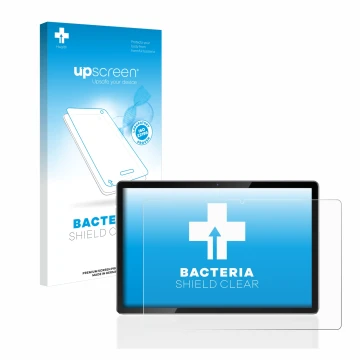 Face avant d’un emballage produit avec le logo de la marque upscreen. À côté, l’appareil Blackview Tab 12 Pro est représenté a