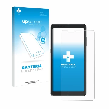 Face avant d’un emballage produit avec le logo de la marque upscreen. À côté, l’appareil Hisense A9 est représenté avec la pro