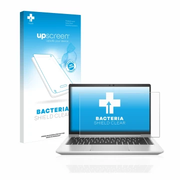 Face avant d’un emballage produit avec le logo de la marque upscreen. À côté, l’appareil HP EliteBook 640 G9 est représenté av