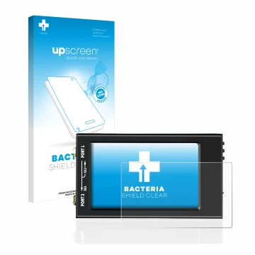 Face avant d’un emballage produit avec le logo de la marque upscreen. À côté, l’appareil SDRGEEK NanoVNA-F V2 est représenté a