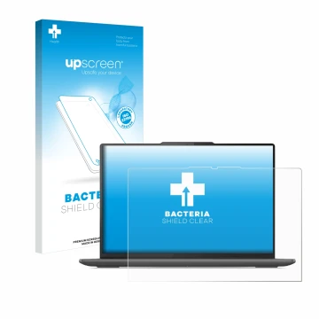 Face avant d’un emballage produit avec le logo de la marque upscreen. À côté, l’appareil Lenovo Yoga Pro 9i Gen 8 16