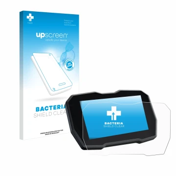 Face avant d’un emballage produit avec le logo de la marque upscreen. À côté, l’appareil Ducati Multistrada V4 2021+ est repré