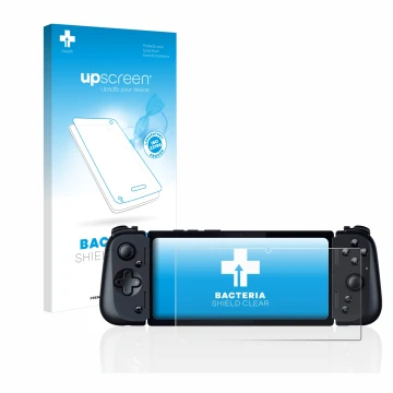 Face avant d’un emballage produit avec le logo de la marque upscreen. À côté, l’appareil Razer Edge 5G est représenté avec la 