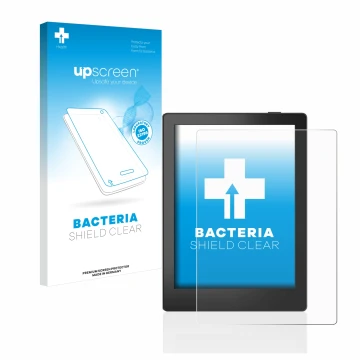 Face avant d’un emballage produit avec le logo de la marque upscreen. À côté, l’appareil Boox Poke 5 est représenté avec la pr