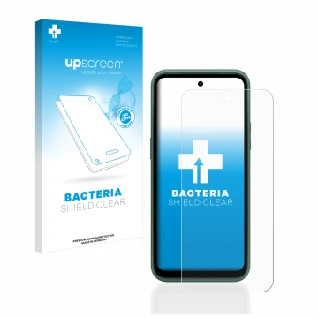Face avant d’un emballage produit avec le logo de la marque upscreen. À côté, l’appareil Nokia XR21 est représenté avec la pro