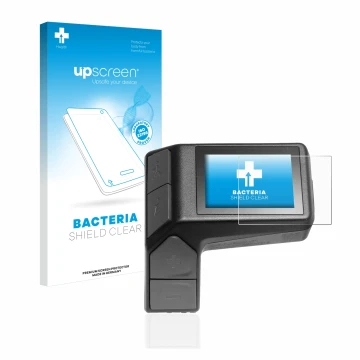 Face avant d’un emballage produit avec le logo de la marque upscreen. À côté, l’appareil Giant Ridecontrol Dash 2 in 1 est rep