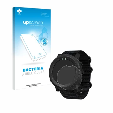 Face avant d’un emballage produit avec le logo de la marque upscreen. À côté, l’appareil Suunto Core Alpha est représenté avec
