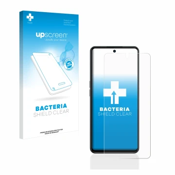 Face avant d’un emballage produit avec le logo de la marque upscreen. À côté, l’appareil Oppo A98 5G est représenté avec la pr