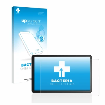 Face avant d’un emballage produit avec le logo de la marque upscreen. À côté, l’appareil Amazon Fire Max 11 est représenté ave