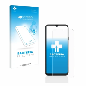 Face avant d’un emballage produit avec le logo de la marque upscreen. À côté, l’appareil Cubot P80 est représenté avec la prot