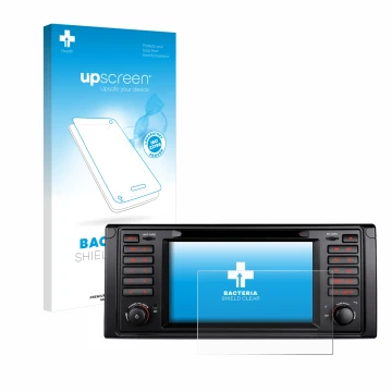 Face avant d’un emballage produit avec le logo de la marque upscreen. À côté, l’appareil Xtrons IQ7039B est représenté avec la