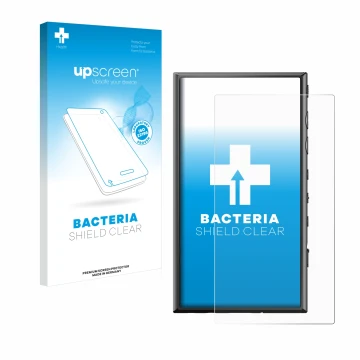 Face avant d’un emballage produit avec le logo de la marque upscreen. À côté, l’appareil Sony Walkman NW-A306 est représenté a