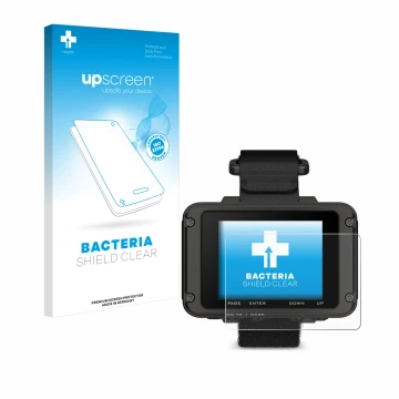 Face avant d’un emballage produit avec le logo de la marque upscreen. À côté, l’appareil Garmin Foretrex 801 est représenté av