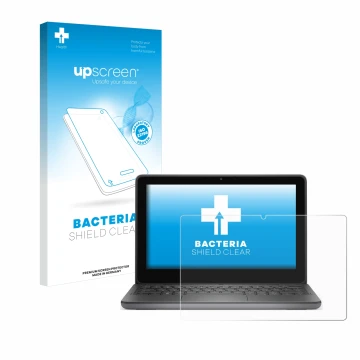 Face avant d’un emballage produit avec le logo de la marque upscreen. À côté, l’appareil Dell Latitude 3140 2-in-1 est représe