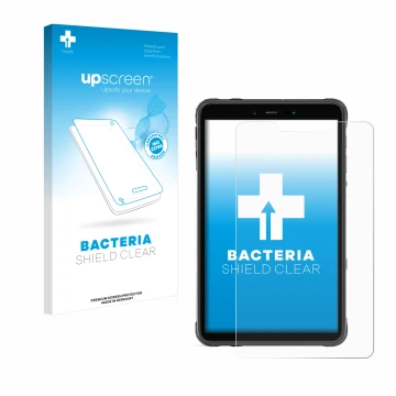 Face avant d’un emballage produit avec le logo de la marque upscreen. À côté, l’appareil Ulefone Armor Pad 8 est représenté av