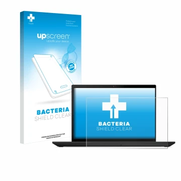 Face avant d’un emballage produit avec le logo de la marque upscreen. À côté, l’appareil Lenovo ThinkPad T16 Gen 2 est représe