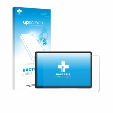 Face avant d’un emballage produit avec le logo de la marque upscreen. À côté, l’appareil Samsung Galaxy Tab S9 Plus 5G est rep
