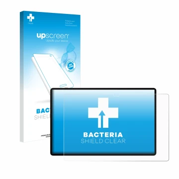 Face avant d’un emballage produit avec le logo de la marque upscreen. À côté, l’appareil Samsung Galaxy Tab S9 Ultra 5G est re