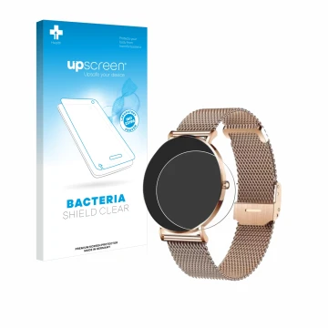 Face avant d’un emballage produit avec le logo de la marque upscreen. À côté, l’appareil Xcoast X-Watch Siona 2 est représenté