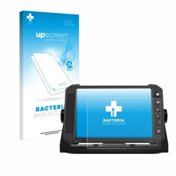 Face avant d’un emballage produit avec le logo de la marque upscreen. À côté, l’appareil Lowrance Elite FS 7 est représenté av