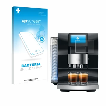 Face avant d’un emballage produit avec le logo de la marque upscreen. À côté, l’appareil Jura Z10 est représenté avec la prote