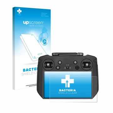 Face avant d’un emballage produit avec le logo de la marque upscreen. À côté, l’appareil DJI Mavic 3 RC Pro est représenté ave