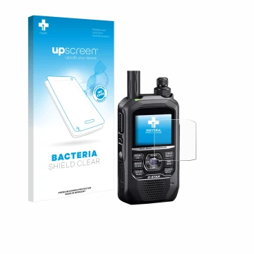 Face avant d’un emballage produit avec le logo de la marque upscreen. À côté, l’appareil Icom ID-50E est représenté avec la pr