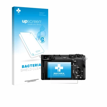 Face avant d’un emballage produit avec le logo de la marque upscreen. À côté, l’appareil Sony Alpha 6700 est représenté avec l