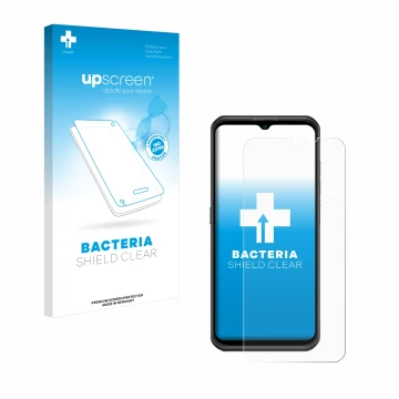 Face avant d’un emballage produit avec le logo de la marque upscreen. À côté, l’appareil Ulefone Armor 17 Pro est représenté a