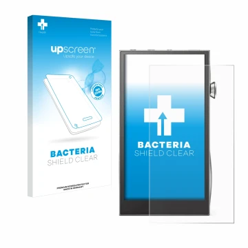 Face avant d’un emballage produit avec le logo de la marque upscreen. À côté, l’appareil Astell&Kern A&futura SE300 est représ