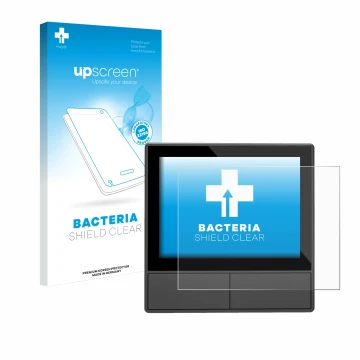 Face avant d’un emballage produit avec le logo de la marque upscreen. À côté, l’appareil SONOFF NSPanel Smart Scene Wall Switc