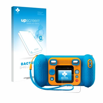Face avant d’un emballage produit avec le logo de la marque upscreen. À côté, l’appareil Vtech Kidizoom Kid 4 est représenté a