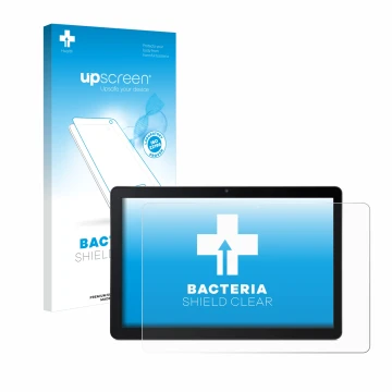 Face avant d’un emballage produit avec le logo de la marque upscreen. À côté, l’appareil Acer Iconia Tab M10 est représenté av