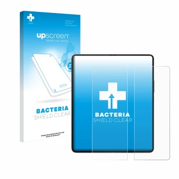 Face avant d’un emballage produit avec le logo de la marque upscreen. À côté, l’appareil Samsung Galaxy Z Fold 5 (Affichage in
