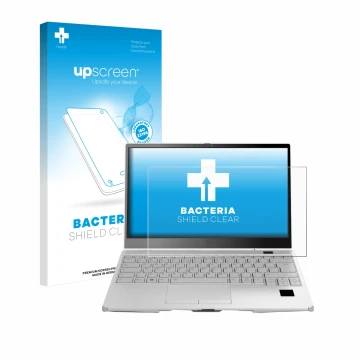 Face avant d’un emballage produit avec le logo de la marque upscreen. À côté, l’appareil Fujitsu Lifebook U9313X est représent