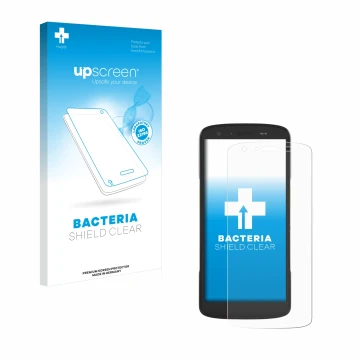 Face avant d’un emballage produit avec le logo de la marque upscreen. À côté, l’appareil Zebra TC22 est représenté avec la pro