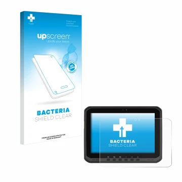 Face avant d’un emballage produit avec le logo de la marque upscreen. À côté, l’appareil Zebra ET65 est représenté avec la pro