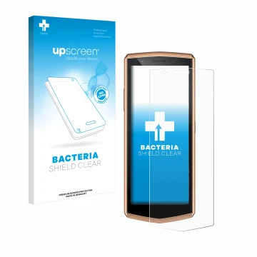 Face avant d’un emballage produit avec le logo de la marque upscreen. À côté, l’appareil Cubot Pocket 3 est représenté avec la