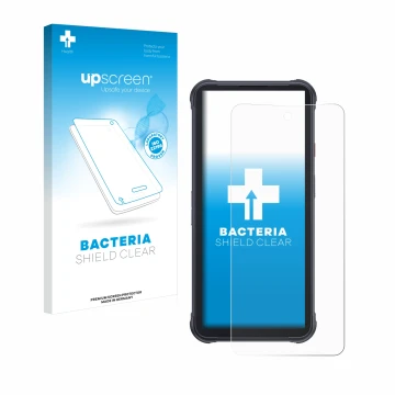 Face avant d’un emballage produit avec le logo de la marque upscreen. À côté, l’appareil Cubot King Kong Power est représenté 