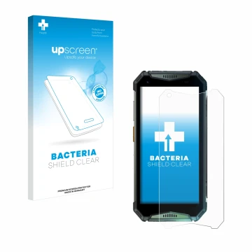 Face avant d’un emballage produit avec le logo de la marque upscreen. À côté, l’appareil Ulefone Armor 20WT est représenté ave