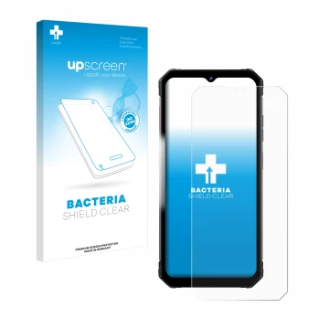 Face avant d’un emballage produit avec le logo de la marque upscreen. À côté, l’appareil Fossibot F102 est représenté avec la 