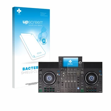 Face avant d’un emballage produit avec le logo de la marque upscreen. À côté, l’appareil Denon DJ SC LIVE 4 est représenté ave